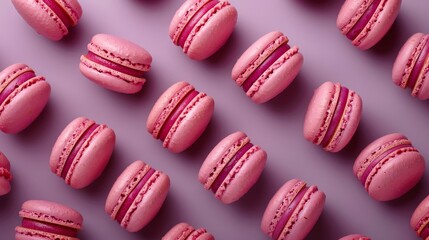 Obraz premium French macaroons on color background, parisian chic cafe dessert, sweet food and cake macaron for luxury confectionery brand,Pastry, bakery and branding concept.