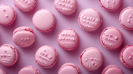 Obraz premium French macaroons on color background, parisian chic cafe dessert, sweet food and cake macaron for luxury confectionery brand,Pastry, bakery and branding concept.