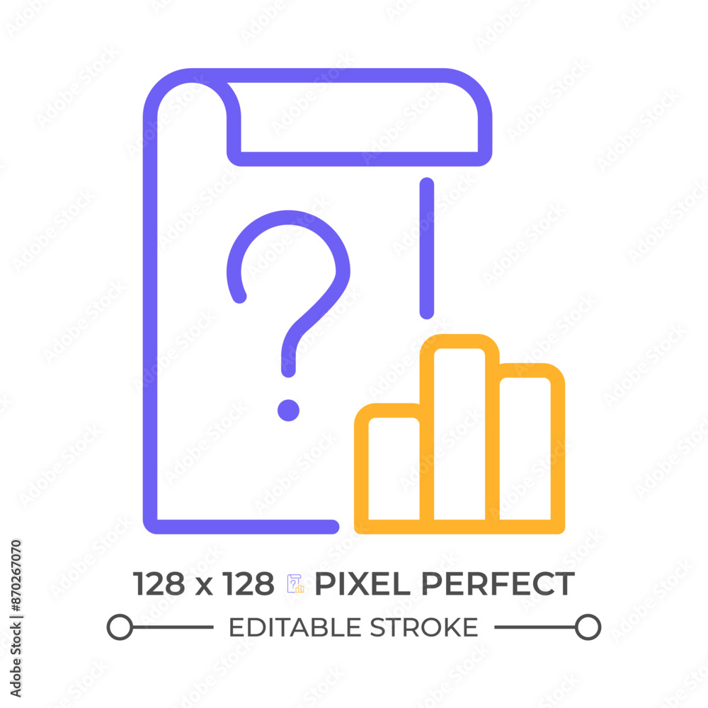 Poster unclear data two color line icon. data report and question mark bicolor outline symbol. statistics q