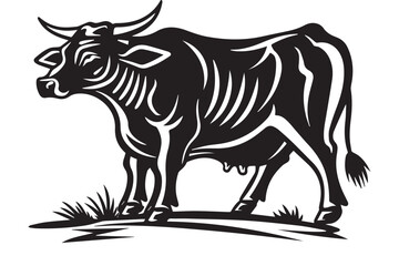 Fototapeta premium hand drawn Black and White Vector Illustration of bull in Vintage Engraving Style
