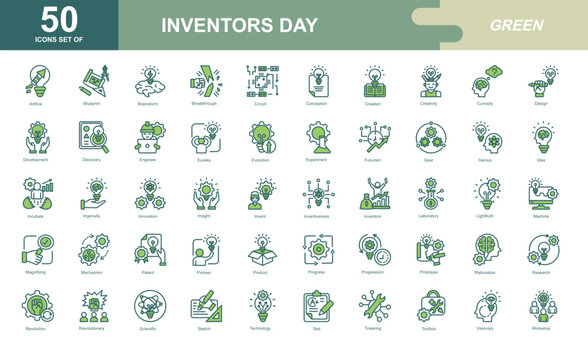 Inventors Day icon set
