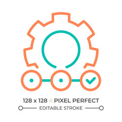 Supply chain two color line icon. Timeline and gear bicolor outline symbol. Operations management. Step by step process. Duotone linear pictogram. Isolated illustration. Editable stroke