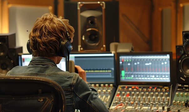 Music Producer Working in a Professional Recording Studio