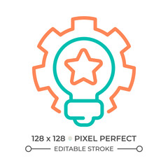 Branding two color line icon. Lightbulb and gear bicolor outline symbol. Brand identity. Creative ideas. Business solutions. Duotone linear pictogram. Isolated illustration. Editable stroke