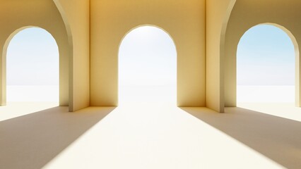 Architecture interior background empty arched pass 3d render