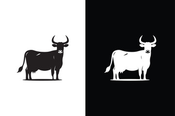 Cow icon. Cow black silhouette isolated on white background. Vector illustration.