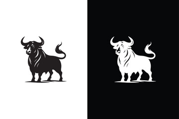 Bull icon. Bull black silhouette isolated on white background. Vector illustration.