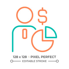 Shareholder two color line icon. Investor and piechart bicolor outline symbol. Stock ownership. Financial investment. Duotone linear pictogram. Isolated illustration. Editable stroke