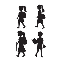 Vector clipart Children group set black silhouette on an isolated white background, Black color Illustration.