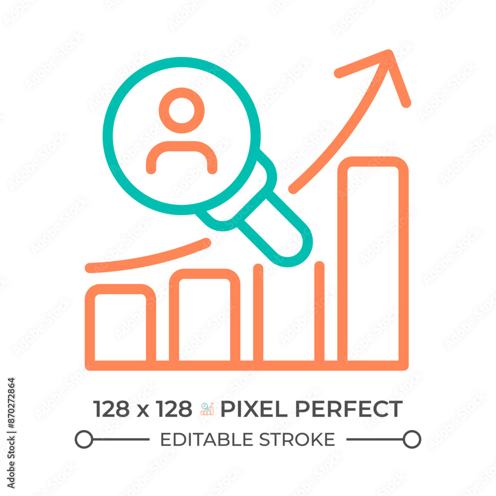 Poster customer research two color line icon. user data bicolor outline symbol. customer behavior. social m