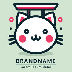 Adorable and playful cat logo with a charming expression and japan elements