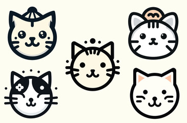Cute and diverse cat logo set ideal for representing various characters in children's products or pet brands