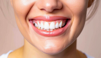 Fototapeta premium A woman is smiling in the image, highlighting her white teeth and facial features