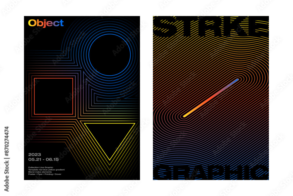 Poster template poster design line graphic wave blend gradient abstract shape circle square triangle bold f