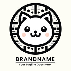 Cute and friendly cat logo with a charming smile and modern elements