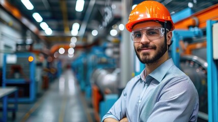 A man wearing an orange helmet