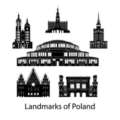 set of Poland famous landmark silhouette style,vector illustration