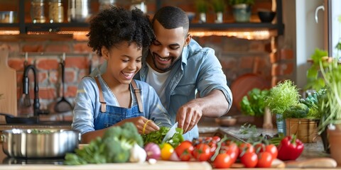 Father and Daughter Bonding Over Kitchen Prep for Delightful Dinner at Home