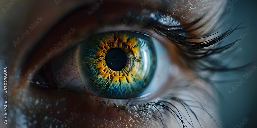 Poster macro closeup of biometric surveillance eye with embedded virtual displays