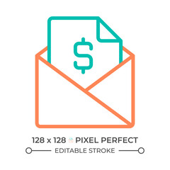 Mailing two color line icon. Letter and dollar sign bicolor outline symbol. Business correspondence. Direct mail campaign. Duotone linear pictogram. Isolated illustration. Editable stroke