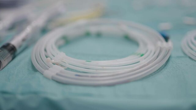 Sterile spiral tubes kept in French hospital for vein surgery.