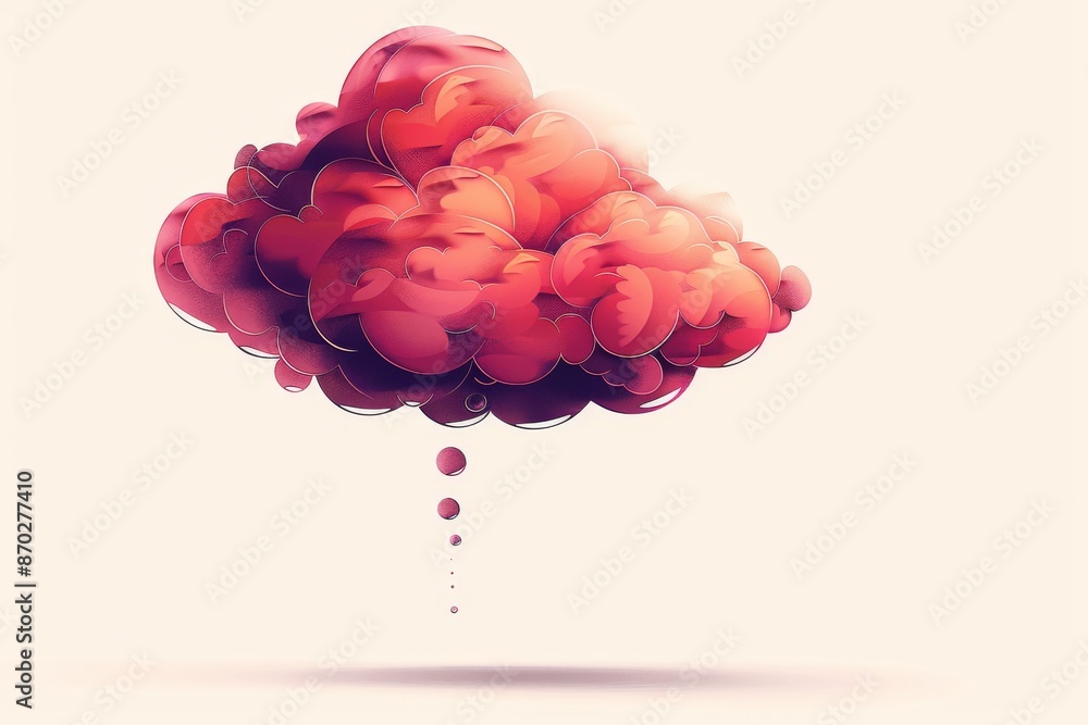 Poster single pink cloud floating in a minimalist background creating a surreal and dreamlike atmosphere