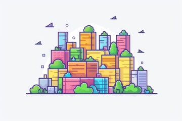 Naklejka premium Colorful cityscape illustration with abstract elements reflecting urban development and creativity