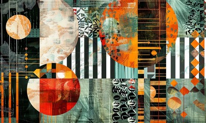 Abstract Geometric Composition with Circles and Stripes