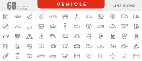 Vehicle thin line icons set. Industrial and transport linear icons collection. UI thin outline icons pack