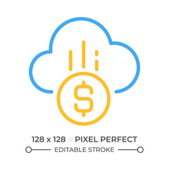 Cloud payment two color line icon. E-payment adoption. Fintech. Financial transactions via Internet bicolor outline symbol. Duotone linear pictogram. Isolated illustration. Editable stroke