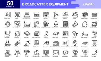 Broadcaster equipment icon set