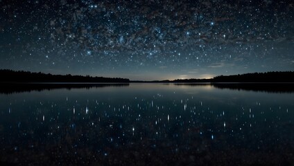 The magic of a starry night with sparkles reflected in a calm lake  ai_generated