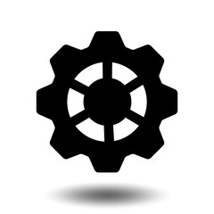 Black gear icon. Machine sprocket gear icon. Flat design. Vector cogwheel sign symbol on a white background.