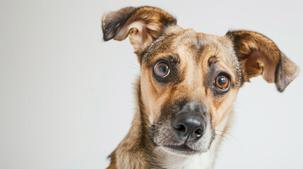 Obraz premium Portrait of a curious dog with attentive expression against white background