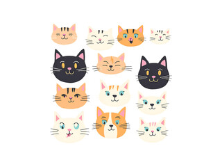Obraz premium Funny Cats Clipart, Funny Cat Faces 