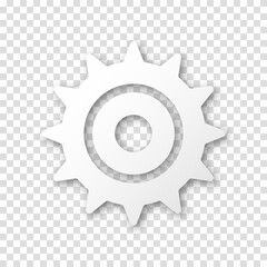 Gear icon, flat design. Machine sprocket gear icon. Realistic vector cogwheel sign symbol on a transparent background.