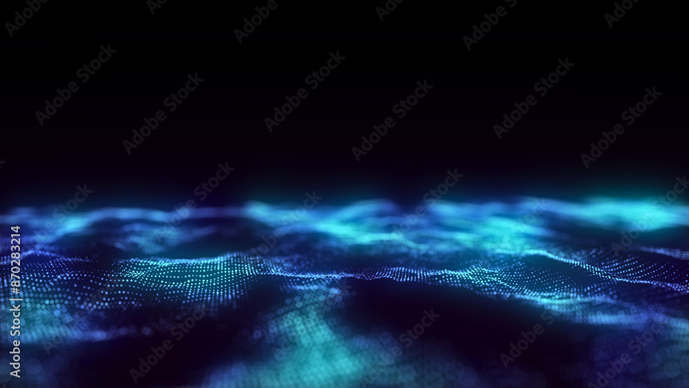 Poster color abstract wave background with dots and lines moving in space. technology illustration. futuris