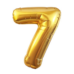 Number seven font golden balloon isolated on transparent background