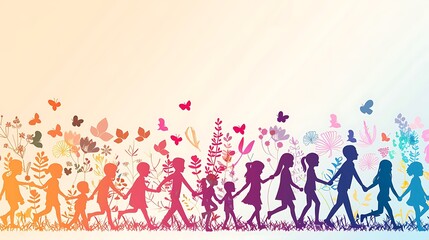 Obraz premium World Kindness Day Template: Design a heartwarming background for World Kindness Day, featuring silhouettes of people helping each other. Use soft, pastel colors and leave ample space for text.
