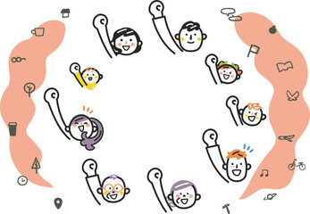 エイエイオーとて手をふりあげる人々のアイコンセットのストック素材
