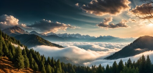 Picturesque sunrise in high mountains