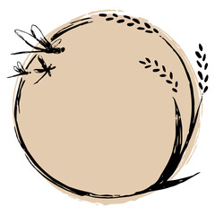 稲、とんぼ、手書きの円形フレーム  © 20