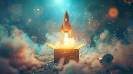 Space rocket launch, symbol of progress, startups, cryptocurrencies, new business, growth innovation concept