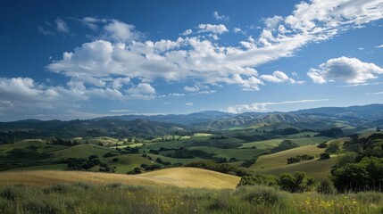 Naklejka premium Rolling Hills Landscape with Blue Sky
