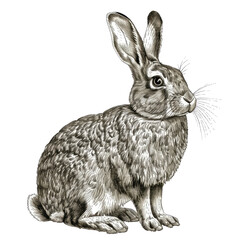 Obraz premium Black And White Drawing Rabbit Illustration Art , Generative AI