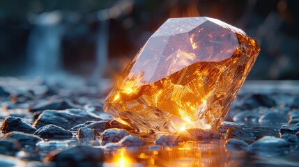 Hyper-Realistic Rendering of Gemstone-Textured Model: Dramatic Lighting and Cinematic Flair