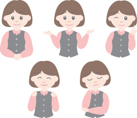 女性スタッフ　ポーズセット　ベクター