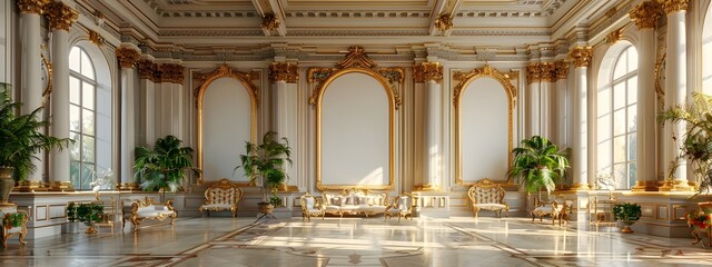 Ornate Gilded Frame Mockup in Lavish Classical Renaissance Style Interior