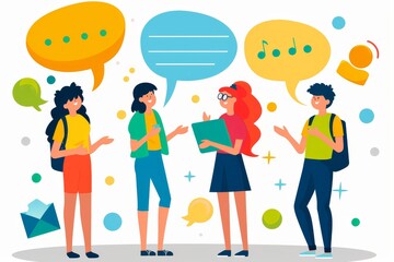 Chat, contact, communicate, online illustration background