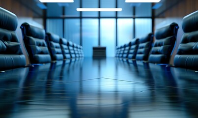 Obraz premium Empty Conference Room with a Long Table and Chairs